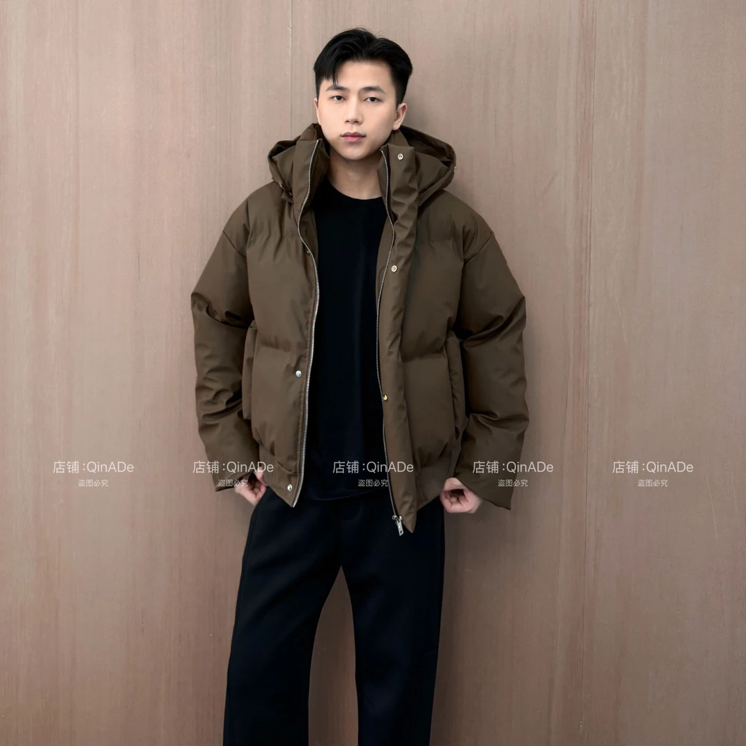 QinADe冬季连帽PU皮保暖宽松加厚御寒棉服外套男女同款帽子可拆