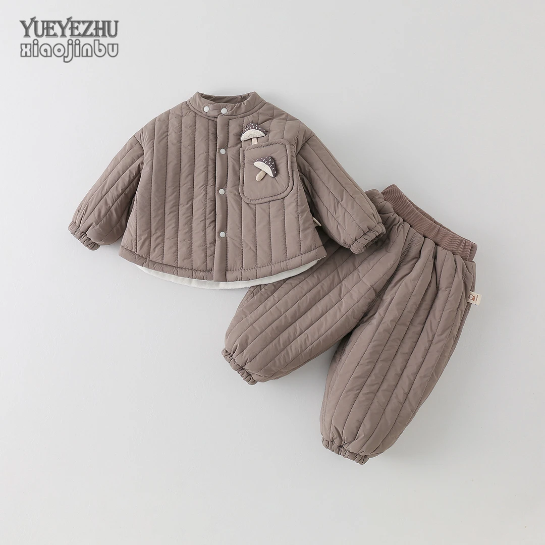 男宝宝绗棉衣服秋冬套装婴儿分体两件套冬季韩版休闲夹棉薄棉童装