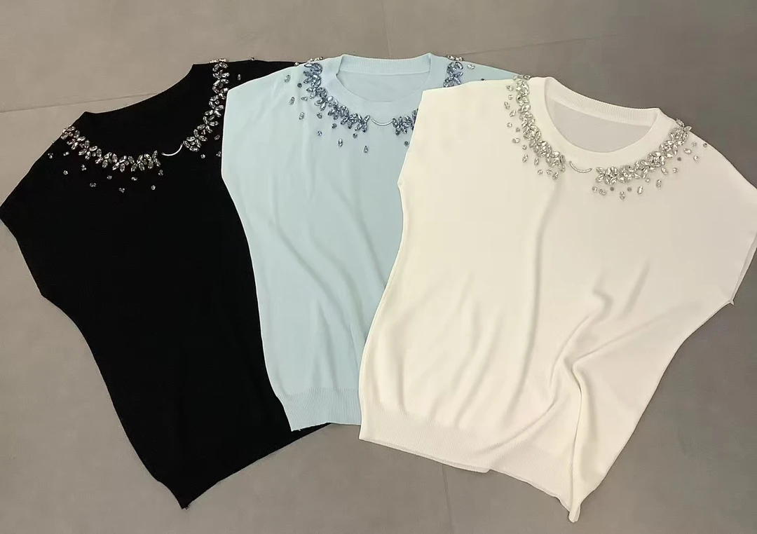 上衣蕾丝毛衣时尚百搭无袖短袖卫衣上气质女士夏季镂空圆领