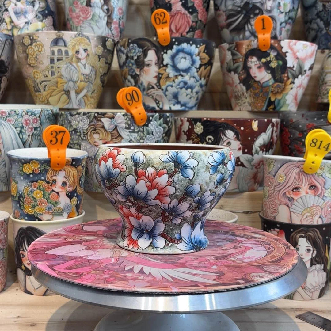 紫砂花盆景德镇手绘花盆陶瓷13/11