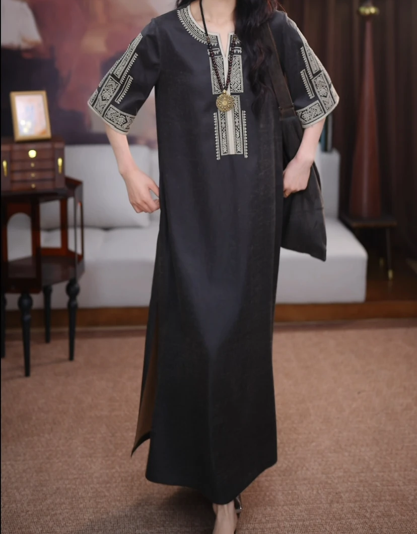 【梵辞】香云纱重锻宽松夏季时尚休闲百搭气质国风复古连衣裙