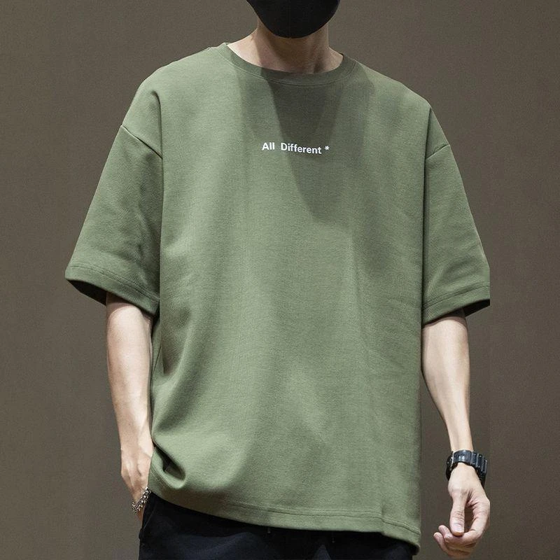 纯棉重磅立领长袖韩版大码美式半袖纯色港风百搭宽松棉潮流新款