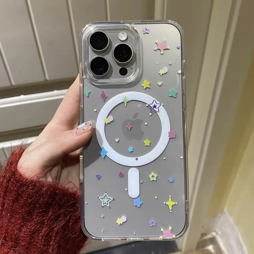 彩色星星带AI相机保护触控按键磁吸手机壳适用苹果iPhone16PROMAX