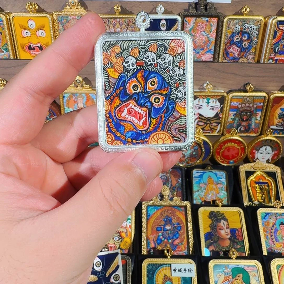 吊坠热贡纯手绘唐卡大黑天