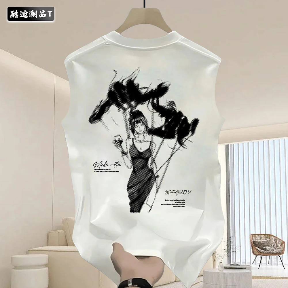 新款复古港风个性宽松百搭男女款设计感街头印花休闲纯棉无袖背心