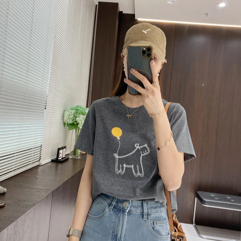IMFLY金小金自制女装 T恤DYW8672春夏季休闲气球小狗短袖打底小衫