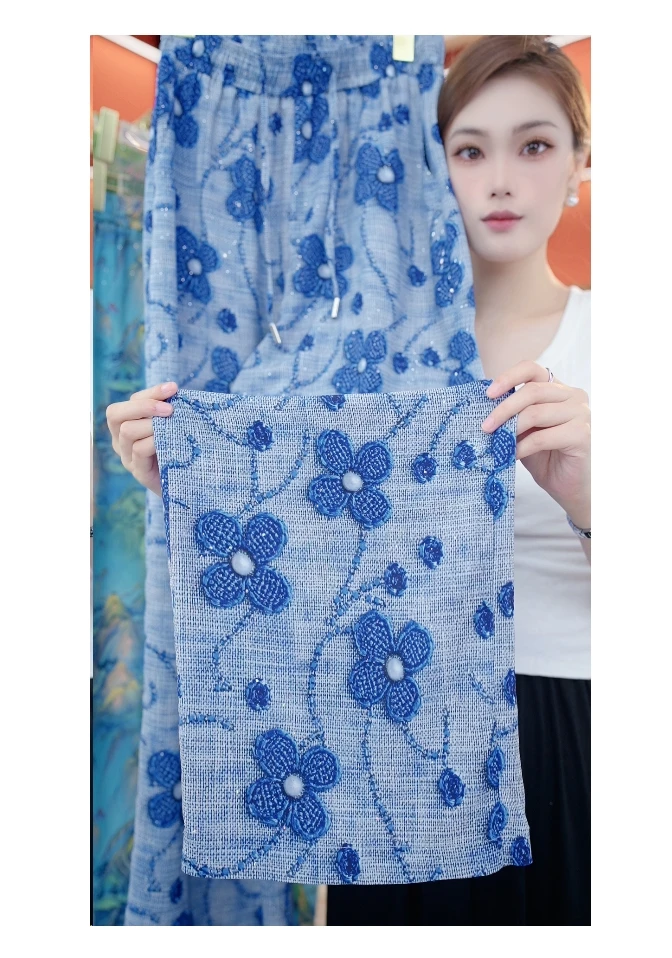 2025夏季新款新中式国风时尚复古印花宽松休闲长裤