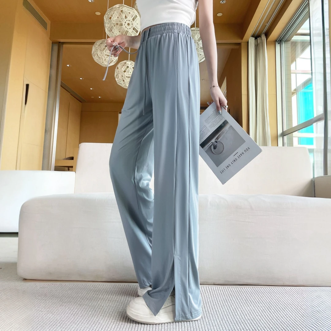 窄版冰丝阔腿裤女2025新款夏季薄款高腰直筒垂感防晒凉凉休闲裤子