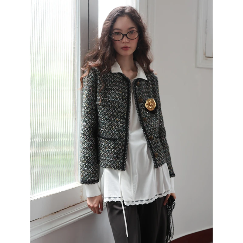 SUPERSCAPE素舶 贝壳边收腰短款复古圆领精致感小香外套