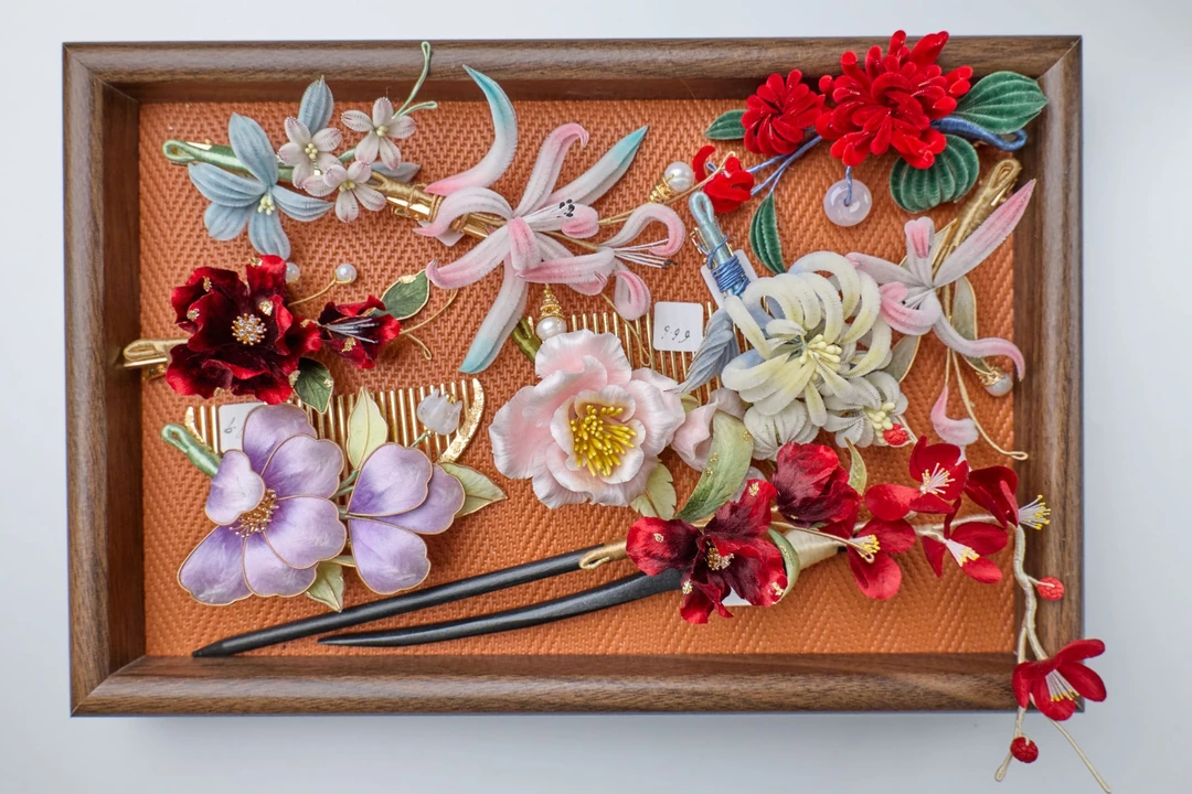 细条绒花软簪饰品合集.簪娘糖炒李子