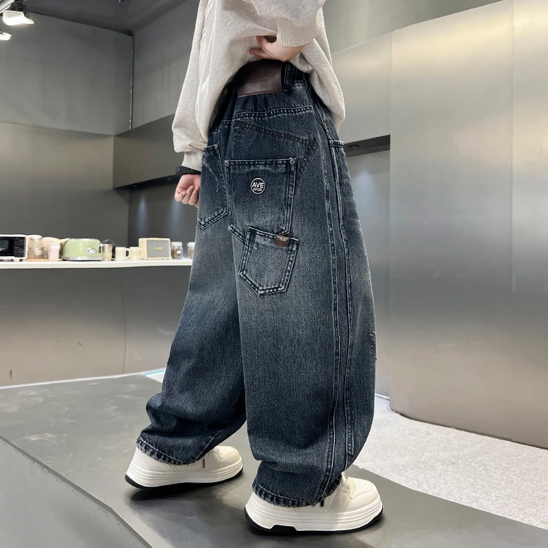 男童裤子秋装2025新款大童酷帅男孩宽松直筒长裤春秋季儿童牛仔裤