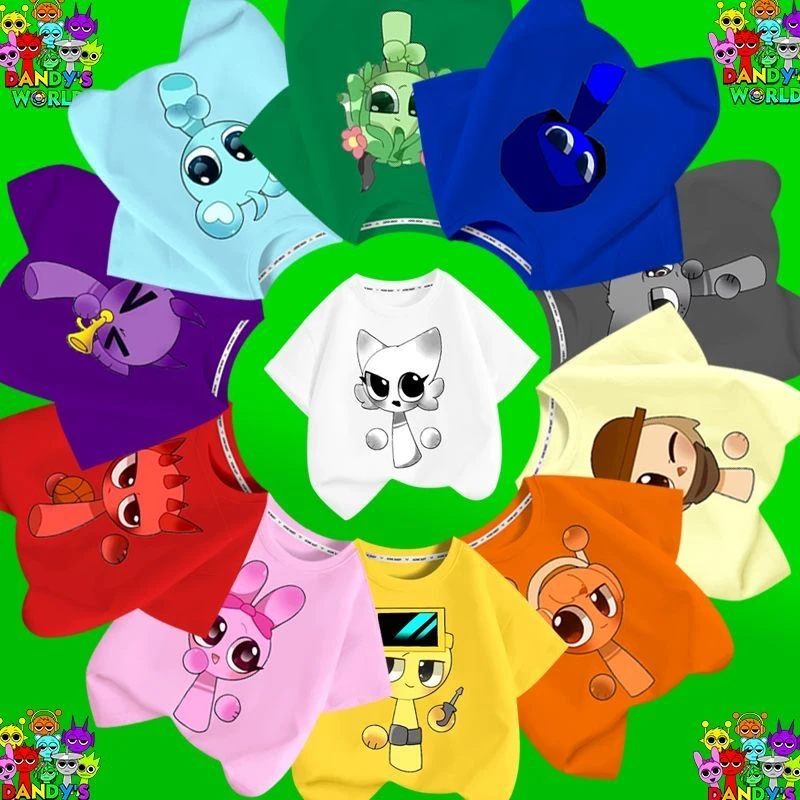 节奏盒子Sprunki儿童纯棉短袖多色t恤上衣宽松夏季圆领新款衣服