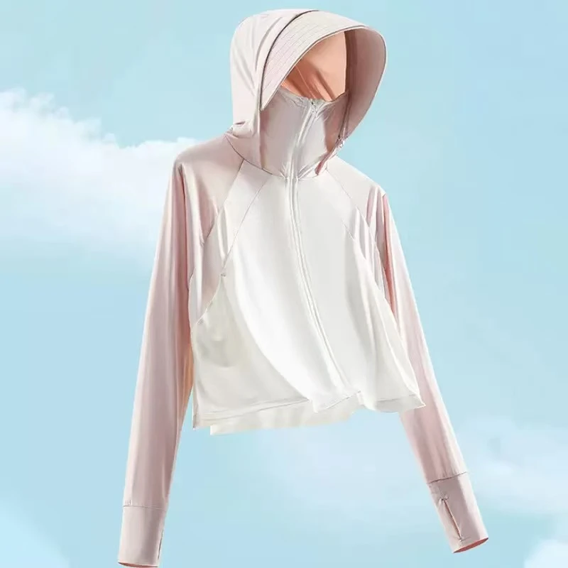 春夏户外骑行防紫外线外套女冰丝骑车防晒服长袖连帽运动防晒衣女