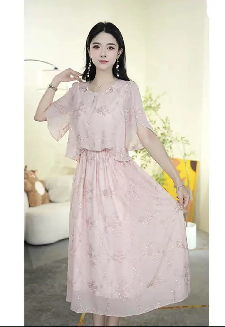 YS307-2夏季套头挂脖式心形高腰连衣裙显瘦长裙气质裙子女装女款