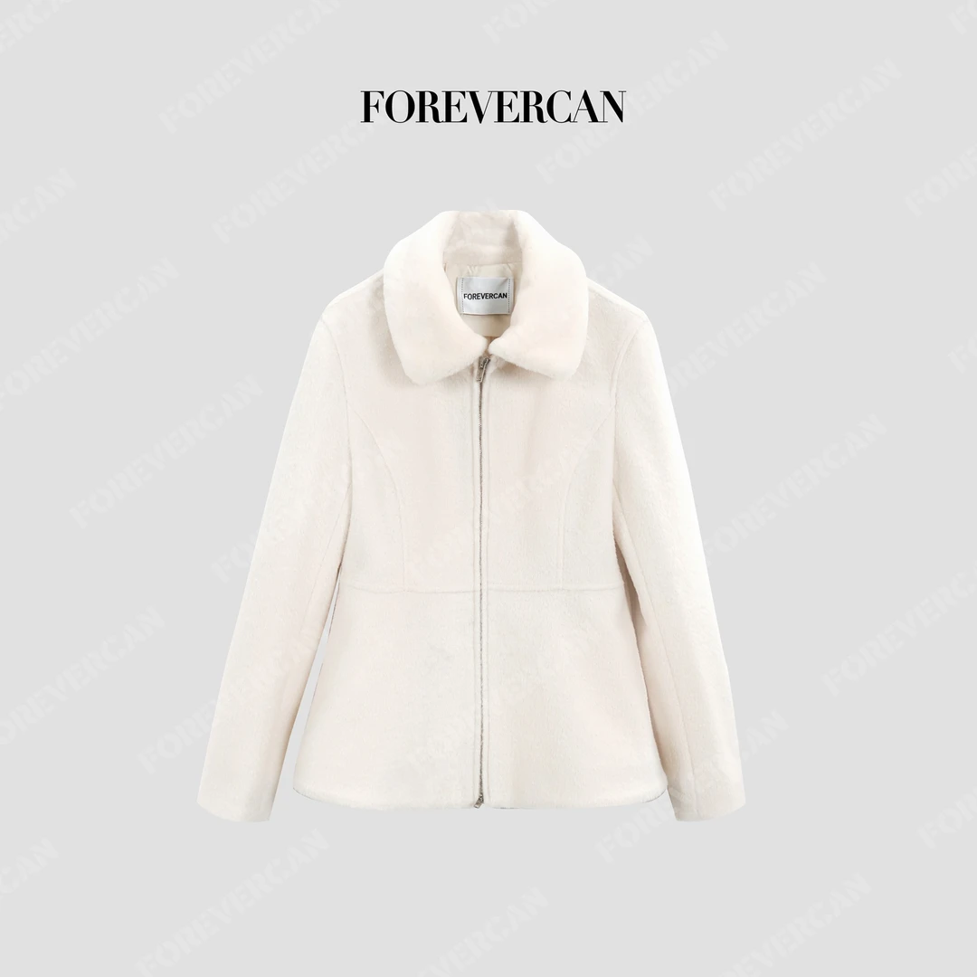 FOREVERCAN“雪境少女”立裁矜贵感毛领收腰羊毛呢外套 WC23931