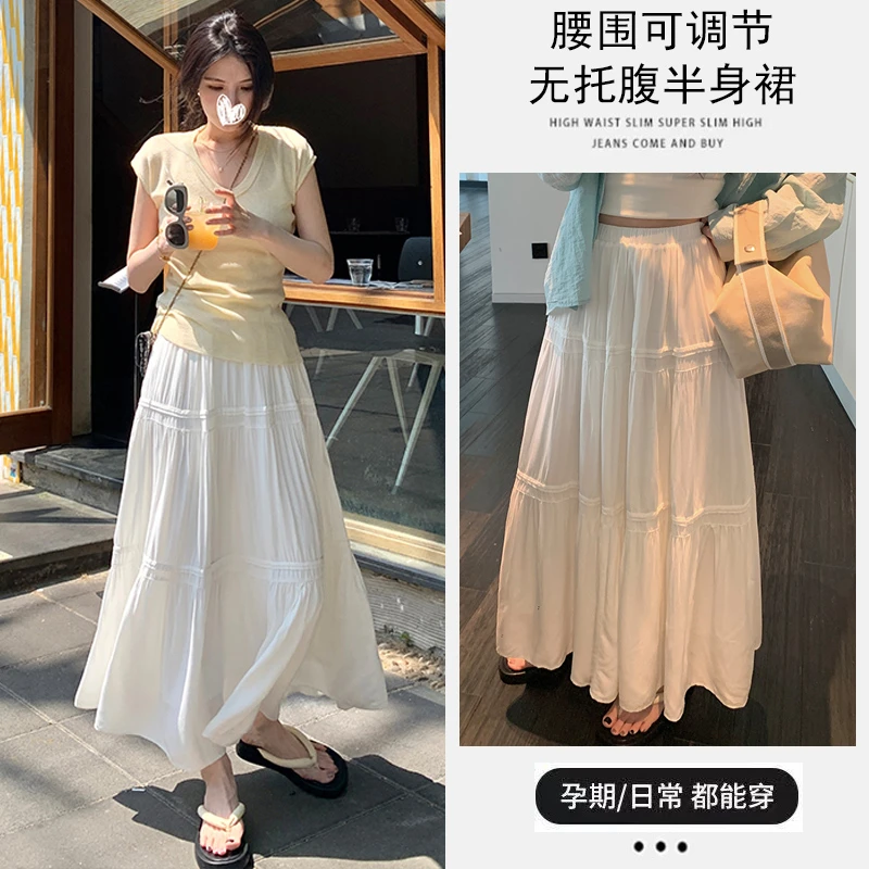 现货孕妇小众设计感拼接长款2025春季女半身裙坠感百搭长裙