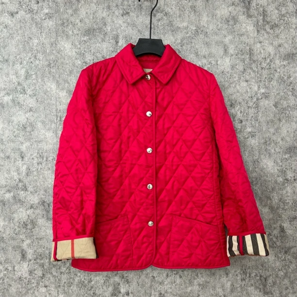 95新 BURBERRY/博柏利 粉红色菱格棉服