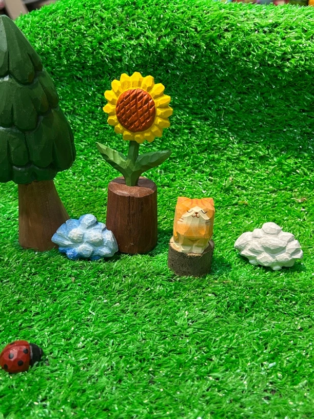 纯手工木雕小橘猫