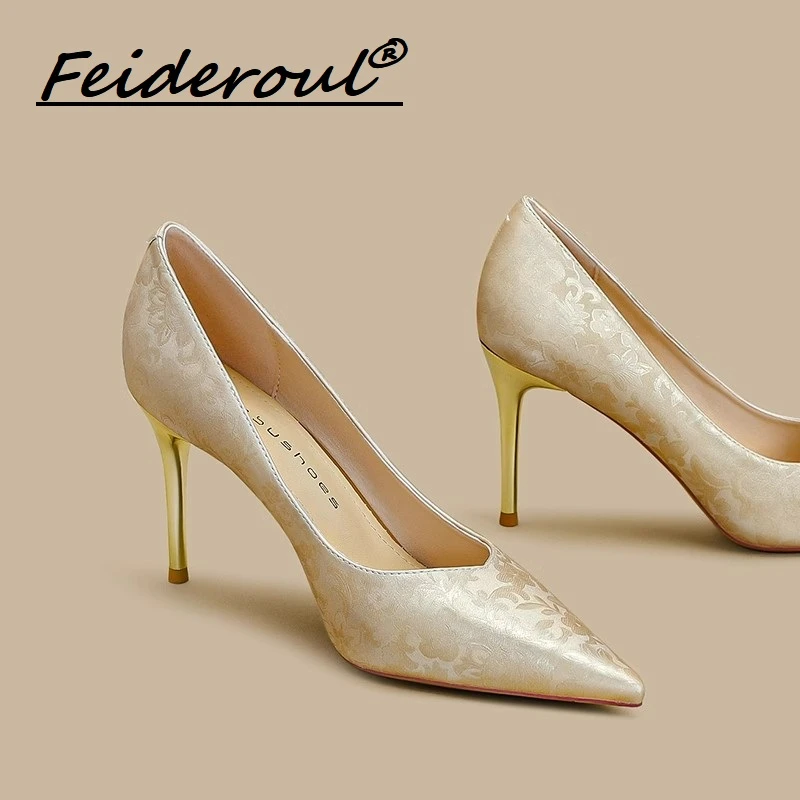 Feideroul刺绣高跟鞋2025新款细跟配旗袍新中式轻国风气质名媛鞋