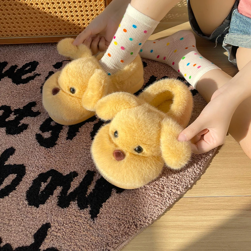 2025新款可爱小狗棉鞋女秋冬季室内居家防滑保暖厚底毛绒棉拖鞋女