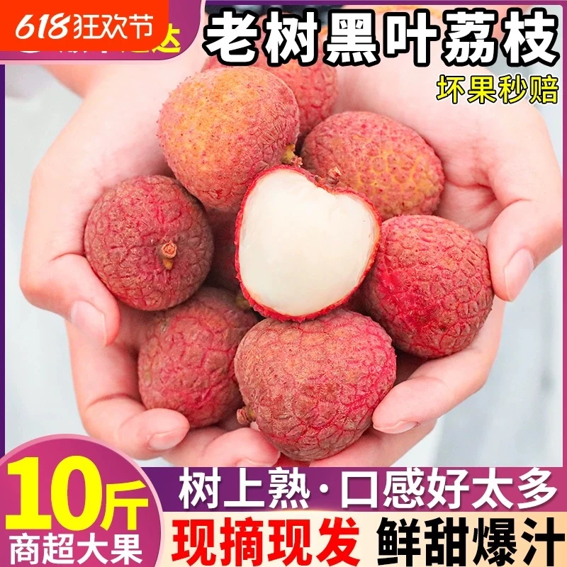 福建黑叶荔枝10斤新鲜水果现摘现发白糖桂花老树大果整箱包邮
