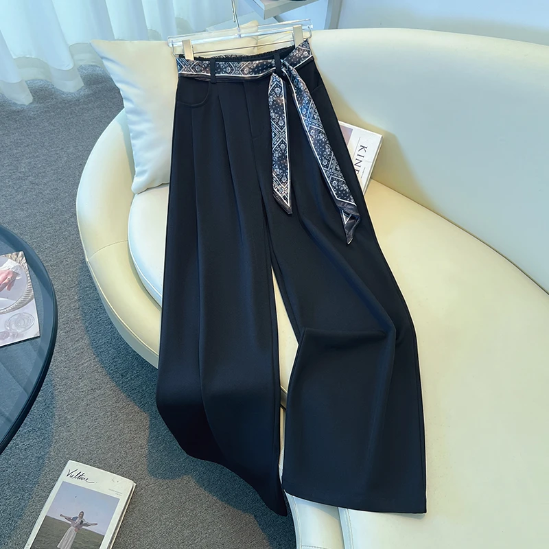 拉夏贝尔休闲西装直筒裤女夏季薄款2025新款慵懒风松弛感阔腿长裤