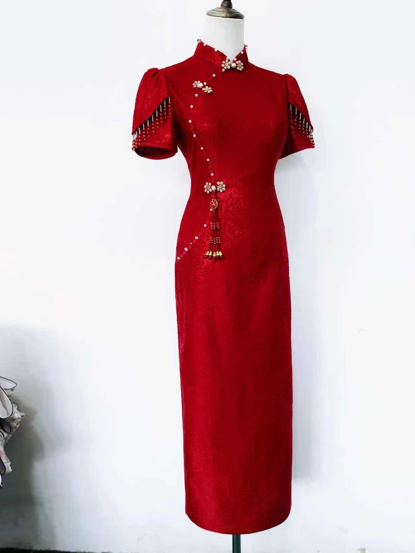 苏故里【囍颜】新款修身显瘦日常改良订婚喜庆婚礼中国风旗袍长120