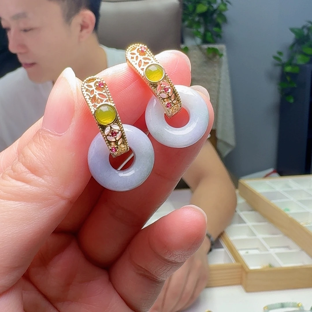 翡翠未镶嵌耳饰天然