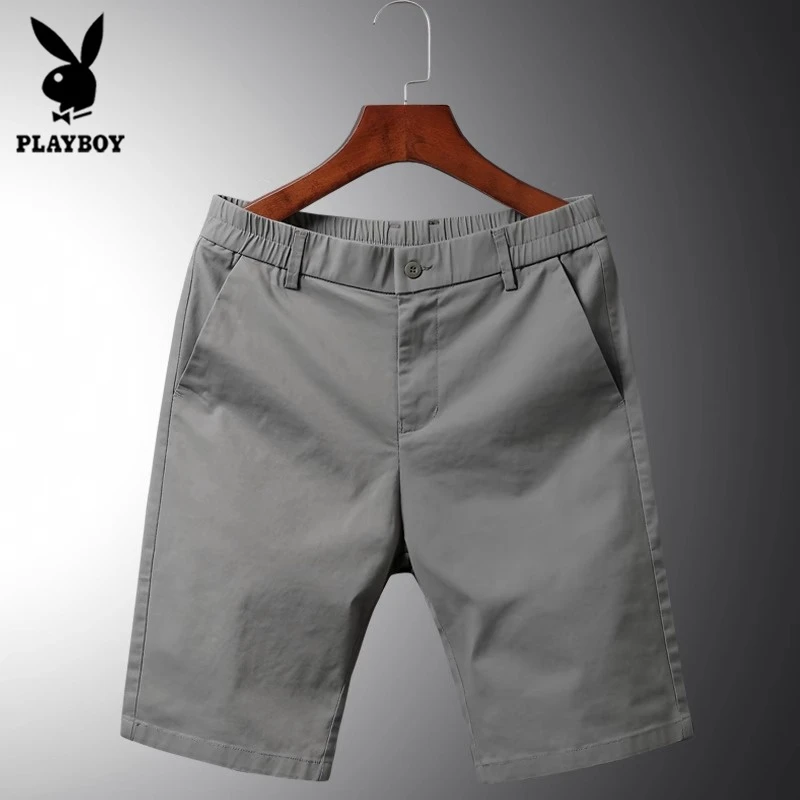 花花公子夏季新款男士时尚潮流修身弹力亲肤透气穿皮带休闲短裤男