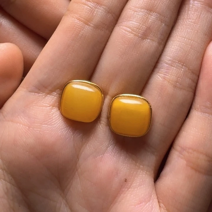 水****银S925镶嵌蜜蜡耳钉耳钉一对