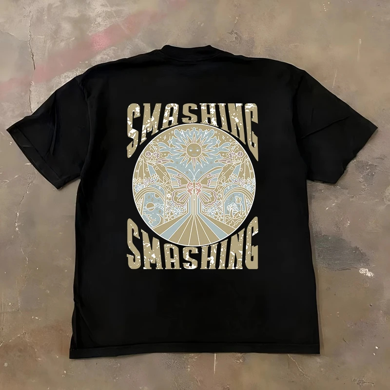 【shard】100%纯棉 美式休闲个性复古印花T恤夏季男生短袖圆领宽松