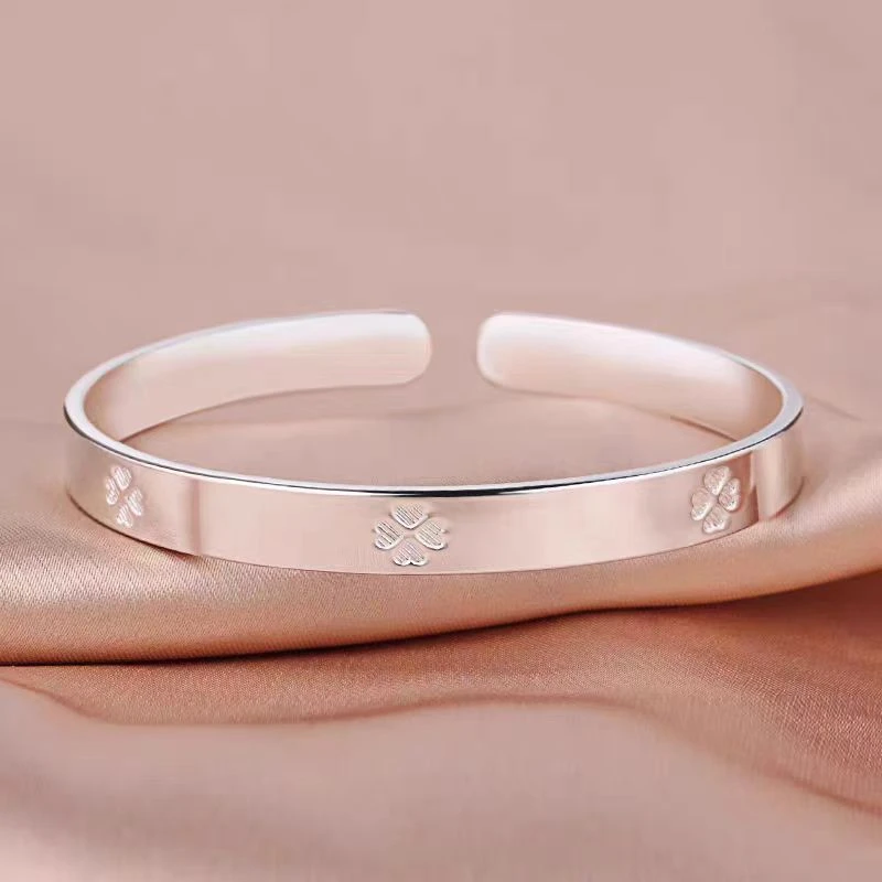 YZ003 开口四叶草手镯 银色精品手镯 无礼盒