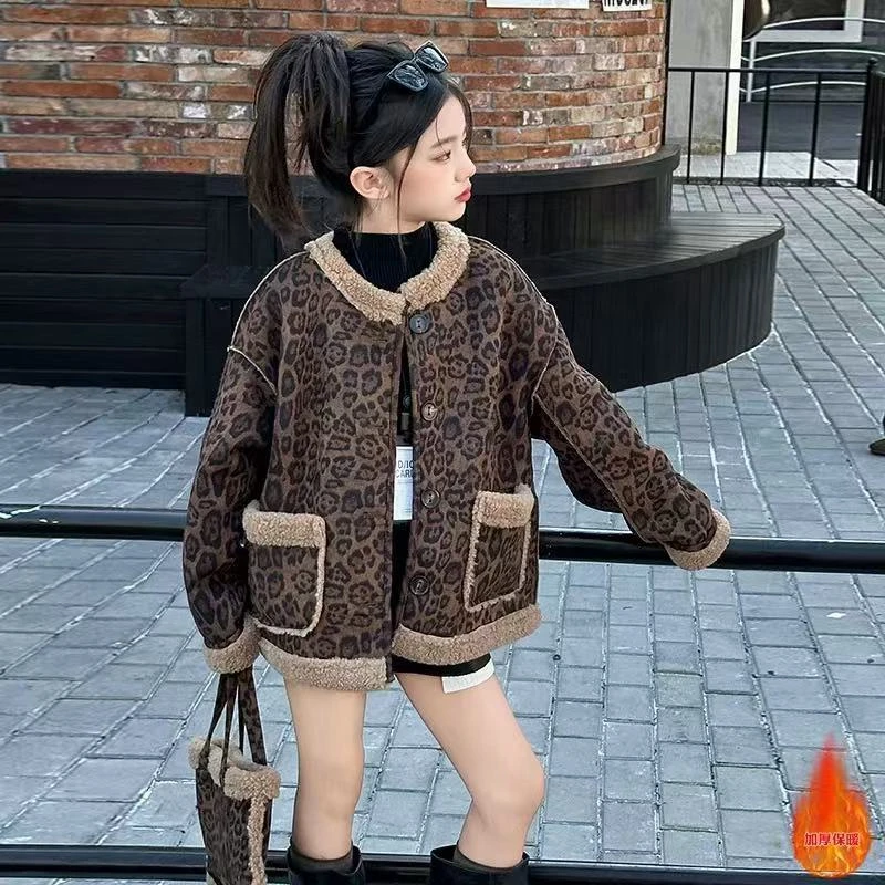 412328《现》优选韩版休闲秋冬季加绒豹纹外套