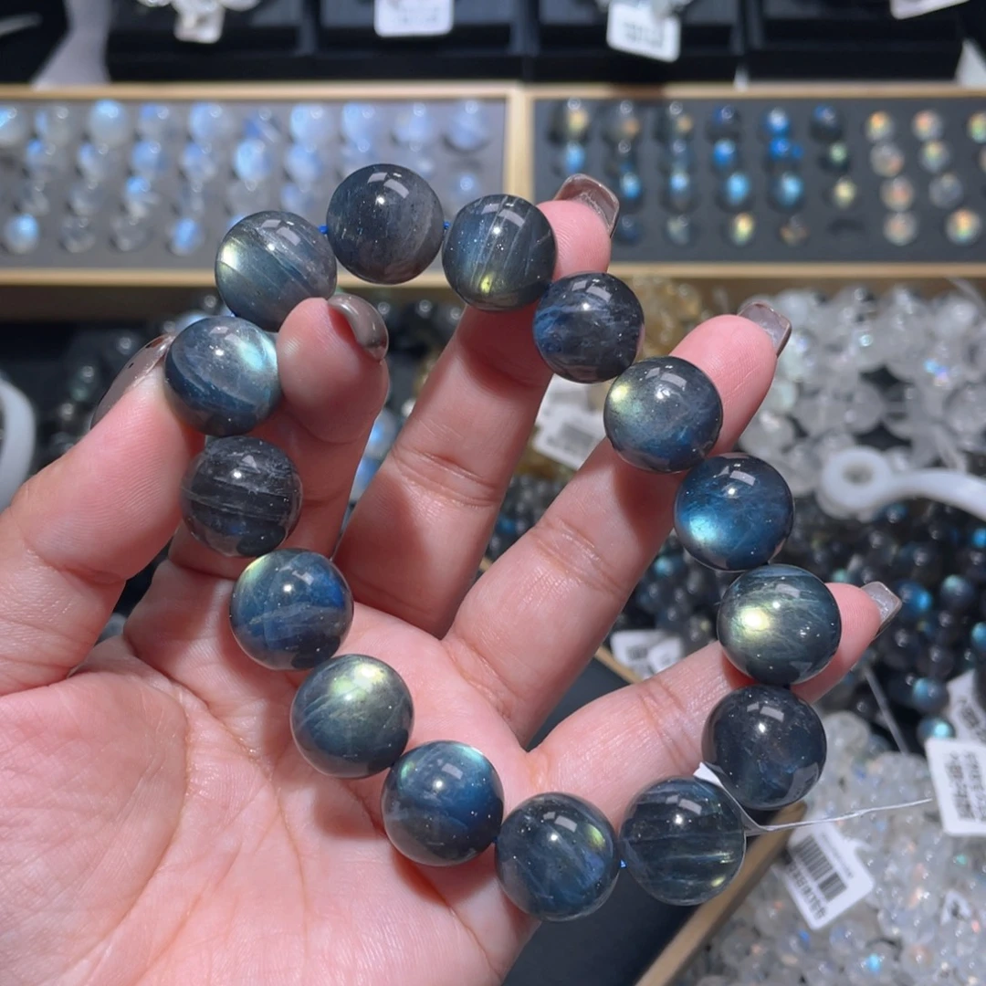 长石手链未镶嵌马岛黑体灰月光手链15mm