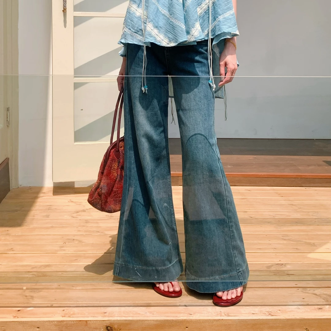 赵小小【裤型超“牛”】宽松显瘦休闲阔腿裤复古牛仔裤 (配腰带)2002