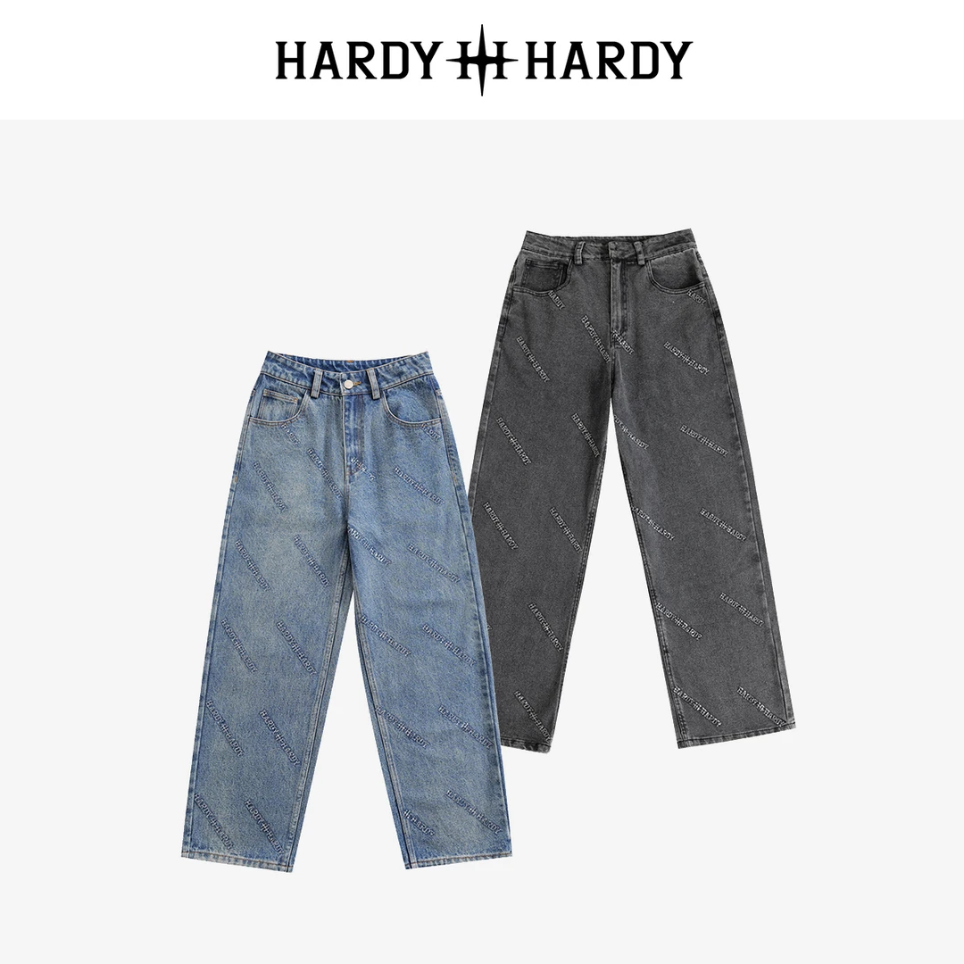 HARDYHARDY春季新款美式休闲时尚百搭珠片秀直筒牛仔裤女
