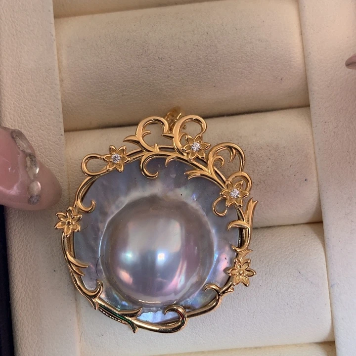 银S925镶嵌颈饰拼合珍珠（马贝珠）