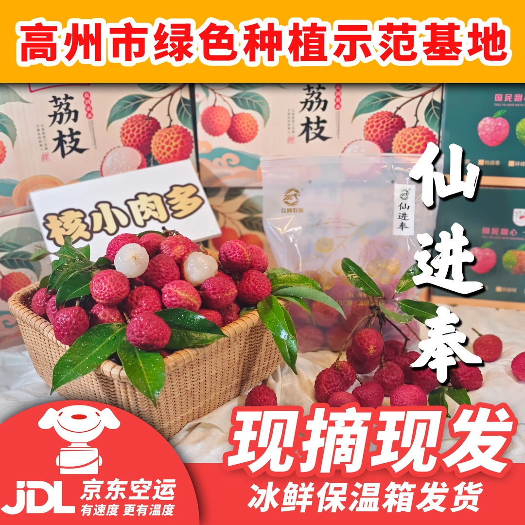【京东冷链包邮】高州仙进奉荔枝绿色种植示范基地直供，现摘现发。