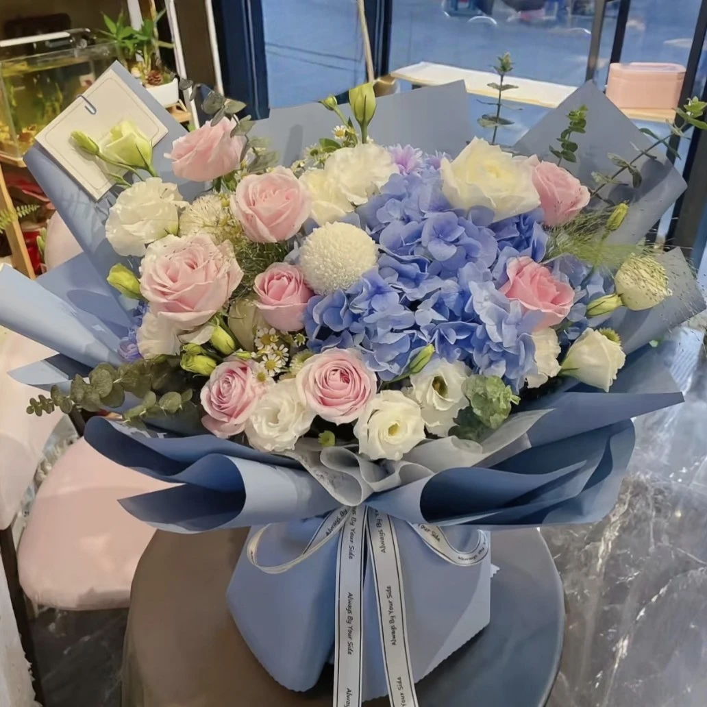 见花如面】粉玫瑰绣球韩式混搭花束送爱人送朋友