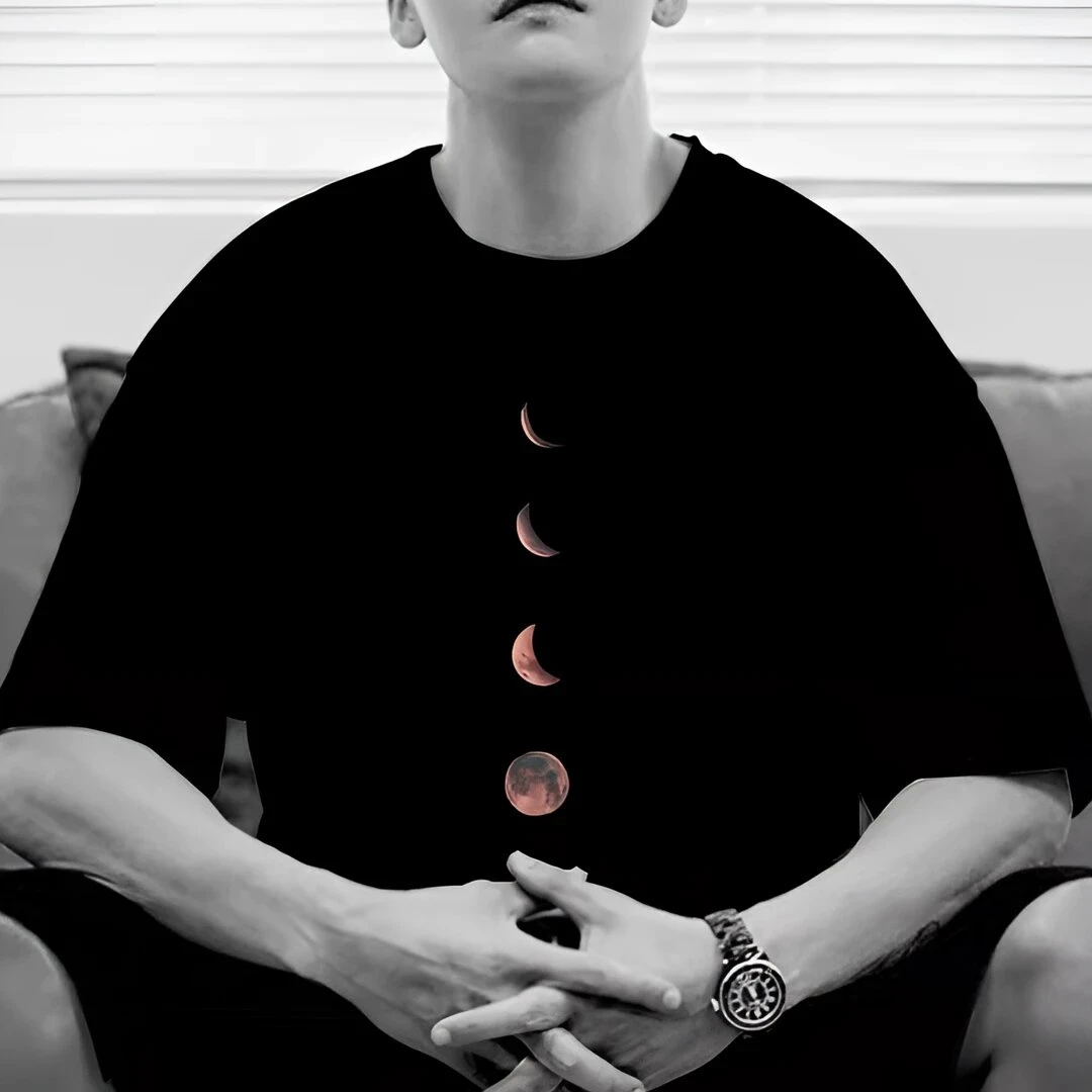 仓石一树夏季白色印花短袖T恤男士国潮情侣款圆领潮牌上衣体恤