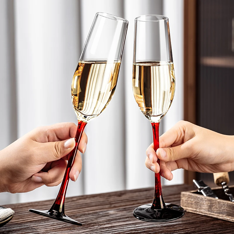 香槟杯套装家用创意6只装水晶玻璃高脚2个红酒杯子一对起泡甜酒