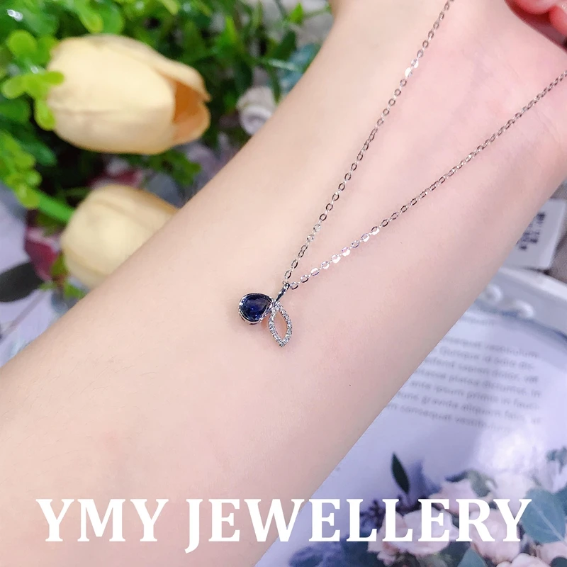 MM 18K白金蓝宝石吊坠女锁骨链奢华彩宝送女友礼物042130