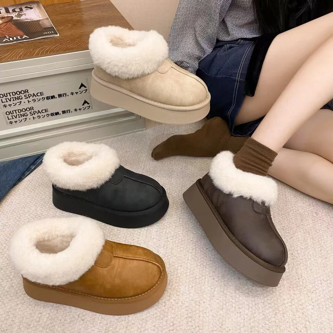 皮毛一体增高勃肯厚底雪地靴女款2025新款冬季加绒加厚保暖棉鞋子