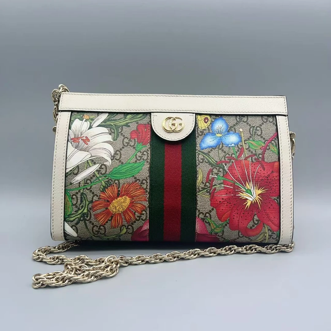 95新 GUCCI/古驰   花卉夹子链条包  1662 3825