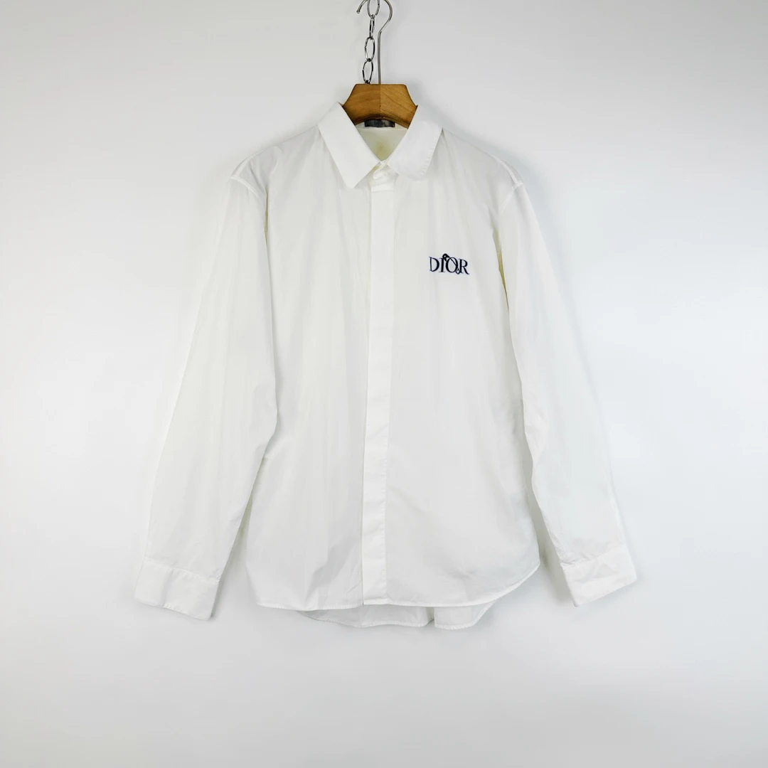 95新 DIOR/迪奥 97新/胸口别针刺绣logo长袖衬衫/42码/07883/