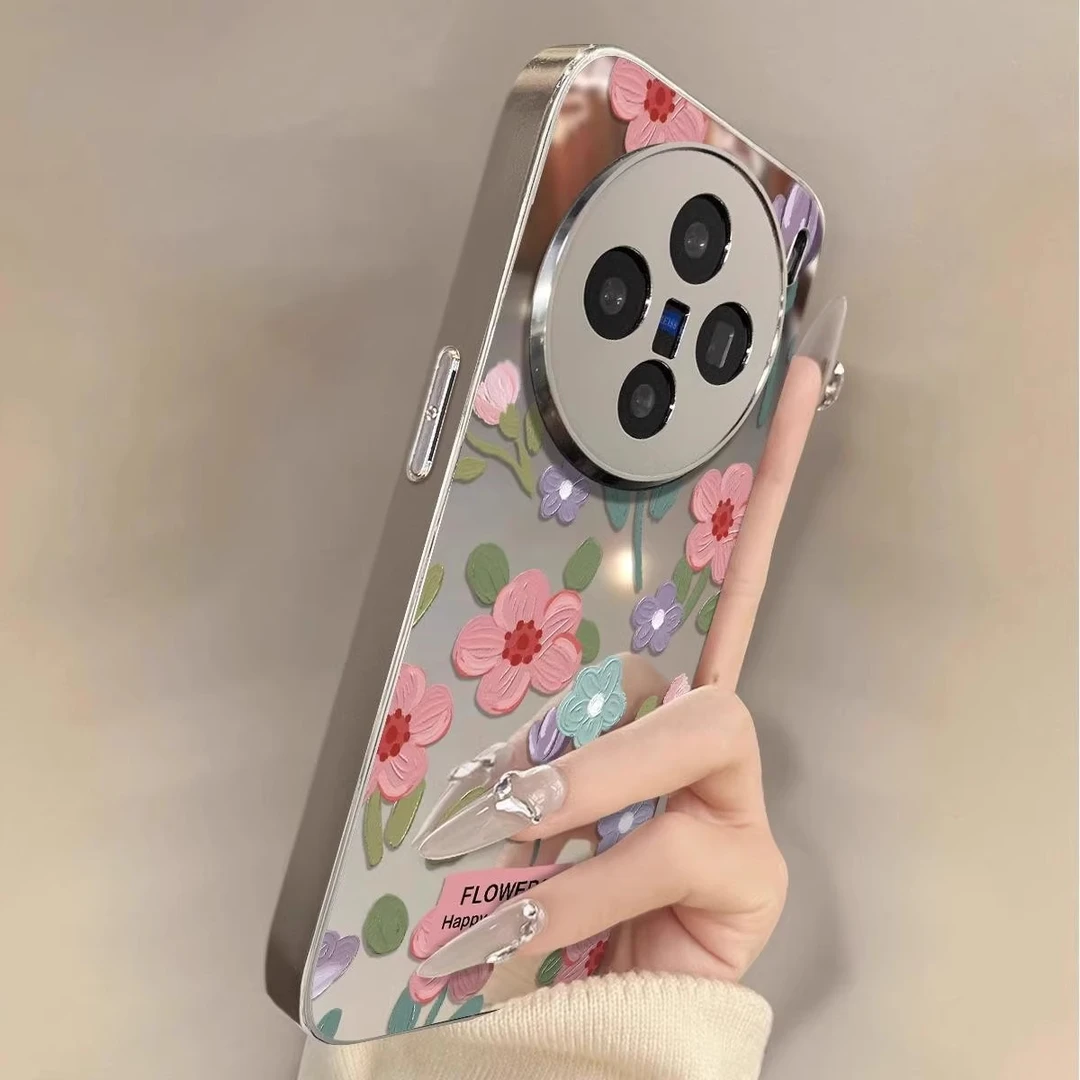 油画花朵适用vivox200ultra手机壳x200s新款镜面x200女神高级电镀