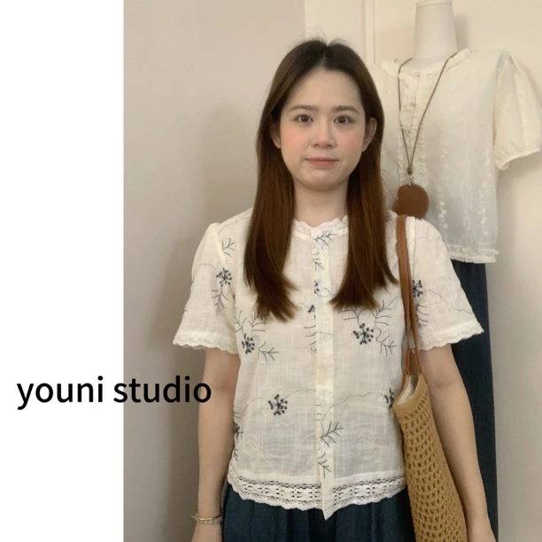【youni】夏款韩系ins风钩花刺绣小衫