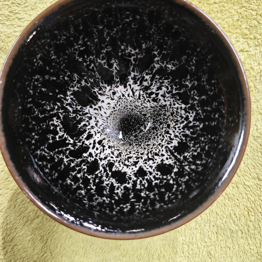 天然原矿黑釉手工飘花家用金油滴斗笠盏茶杯茶具主人杯茶盏品茗杯