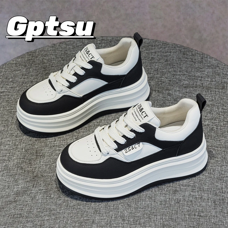 GPTSu厚底小白鞋女2025年春新款小香风系带加绒百搭运动休闲板鞋