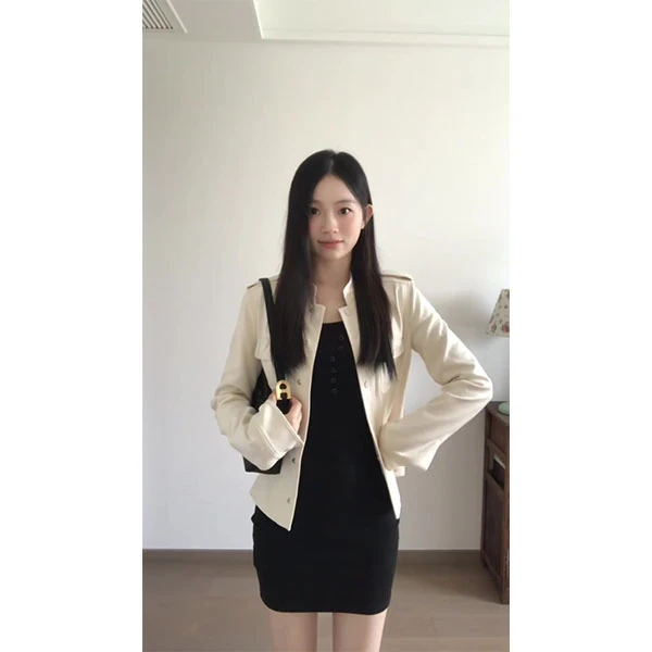 韩系御姐风超好看短外套女秋季复古高级感气质夹克上衣裙子两件套